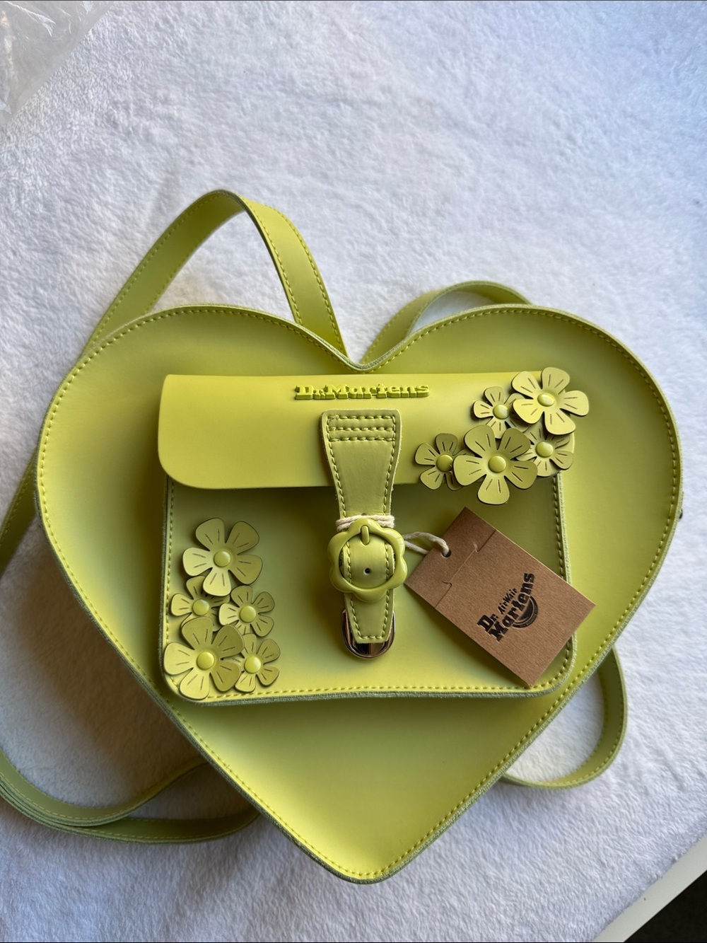 Dr. Martens Heart Shaped Bag Backpack Crossbody Lime Green Leather Flowers